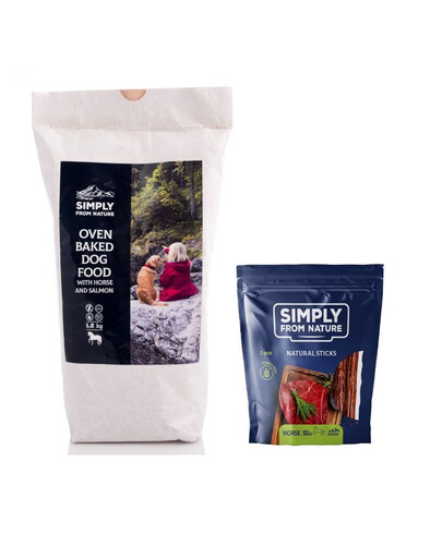 SIMPLY FROM NATURE Krāsnī cepts ēdiens ar zirga gaļu un lasi 1,2 kg + Dabīgi zirga gaļas cigāri 3 gab.