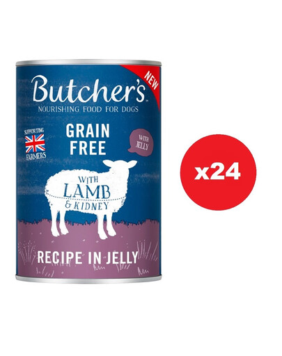 BUTCHER'S Original Recipe in Jelly, barība suņiem, gabaliņi ar jēra gaļu želejā 24 x 400g