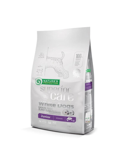 NATURES PROTECTION SUPERIOR CARE White Dogs Grain Free Salmon Junior All Breeds 10 kg ar lasi baltmatainiem kucēniem