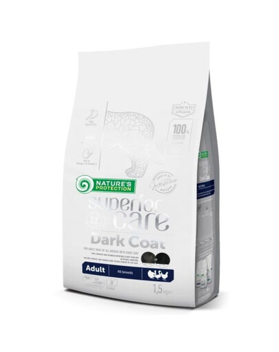NATURES PROTECTION SUPERIOR CARE Dark Dogs Grain Free Poultry Adult All Breeds 1,5 kg z mājputnu gaļa pieaugušiem suņiem ar melnu apmatojumu