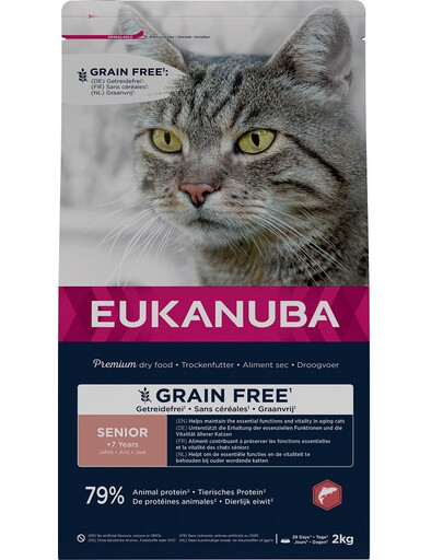 EUKANUBA Grain Free Senior Łosoś 2 kg vecākiem kaķiem