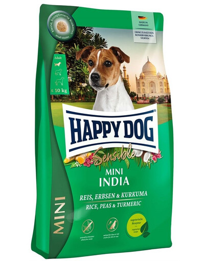 HAPPY DOG Sensible Mini India 4kg zirņi, rīsi un kurkuma