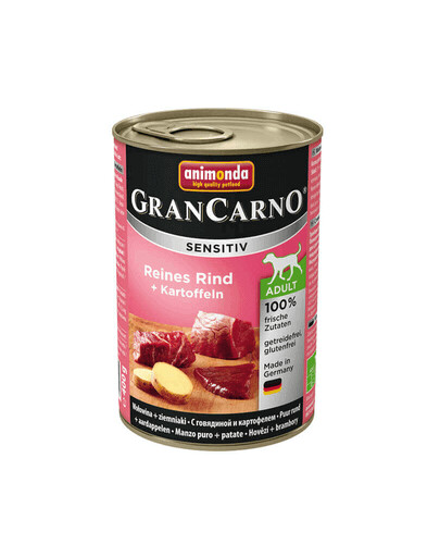 ANIMONDA Grancarno Sensitive liellopu gaļa ar kartupeļiem 12x400 g