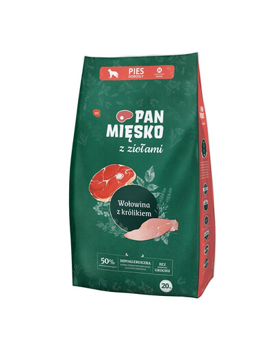 PAN MIĘSKO ar garšaugiem Liellopu gaļa ar trusi M 20 kg vidēja lieluma šķirnēm