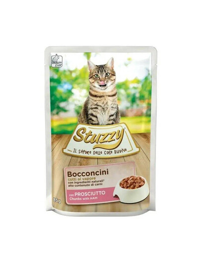 STUZZY Bocconcini Chunks with Ham 85g šķiņķis mērcē pieaugušiem kaķiem