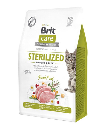 BRIT CARE Grain-Free Sterilized Immunity 0.4 kg hipoalerģiska formula pieaugušiem sterilizētiem kaķiem