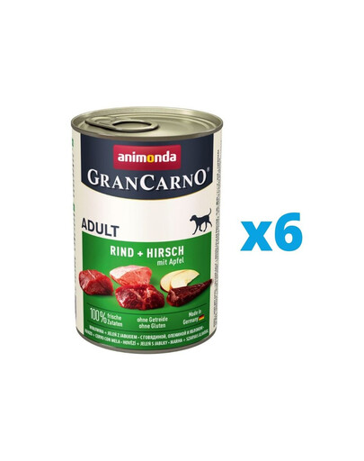 GranCarno komplekts ar liellopa gaļu, briežu gaļu un āboliem 6 x 400 g