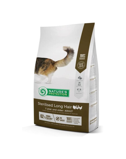 NATURES PROTECTION Sterilised Long Hair Poultry Adult Cat 2 kg ar mājputnu gaļu pieaugušiem kaķiem ar gariem matiem pēc sterilizācijas