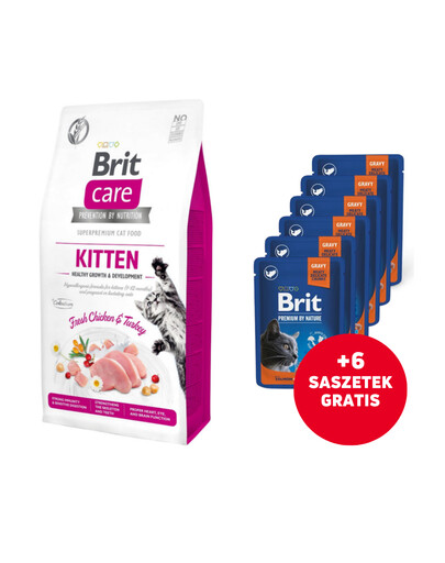 BRIT Care Cat Grain-Free Kitten Growth & Development 2 kg + laša paciņas kastrētiem kaķiem 6x100g GRATIS