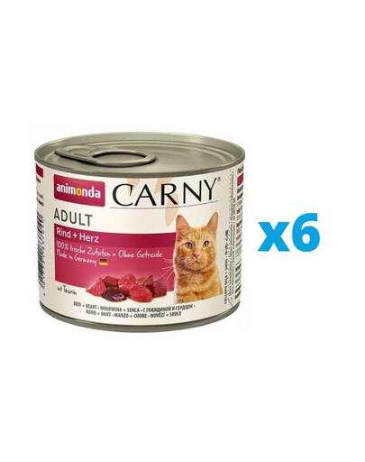 ANIMONDA Carny komplekts liellopu gaļa un sirdis 6 x 200 g