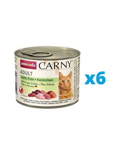 ANIMONDA Carny Adult Vištiena, kalakutiena ir triušiena  6 x 200 g