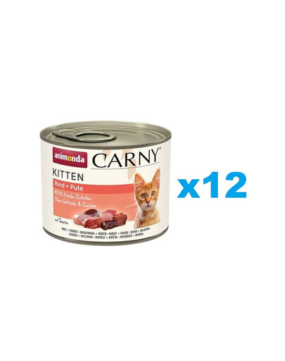 ANIMONDA Carny Kitten Beef&Turkey 12x200 g liellopu un tītara gaļa kaķēniem