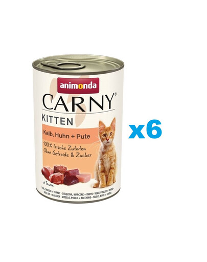 ANIMONDA Carny Kitten Veal&Chicken&Turkey 6x400 g teļa, vistas un tītara gaļa kaķēniem.