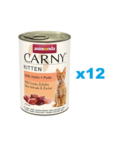 ANIMONDA Carny Kitten Veal&Chicken&Turkey 12x400 g teļa, vistas un tītara gaļa kaķēniem.