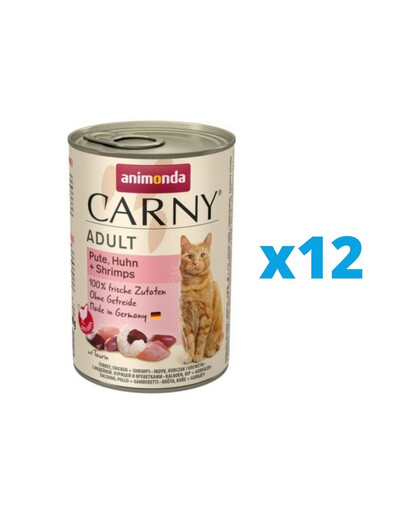 ANIMONDA Karma Carny Adult rinkinys kalakutiena, vištiena ir krevetės 12 x 400 g