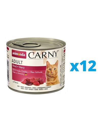 ANIMONDA Carny komplekts liellopu gaļa un sirds 12 x 200 g