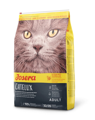 JOSERA Cat Catelux 10 kg barība kaķiem pret spalvu bumbas + Multipack pastētes 6x85 g garšu maisījums kaķiem BEZMAKSAS