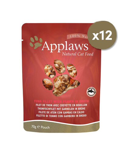 APPLAWS Cat Pouch mitrā kaķu barība ar tunci un tīģergarnelēm 12 x 70 g