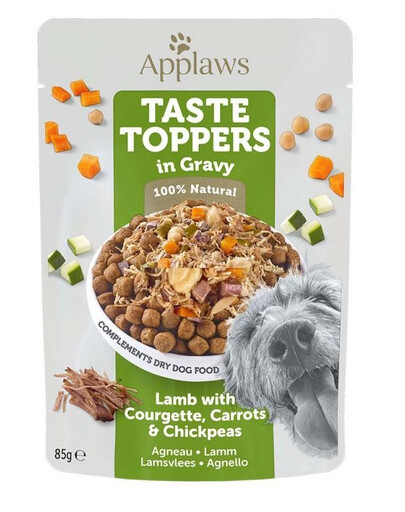 APPLAWS Dog Taste Toppers In Gravy Jēra gaļa ar burkāniem un zirņiem 12 x 85 g