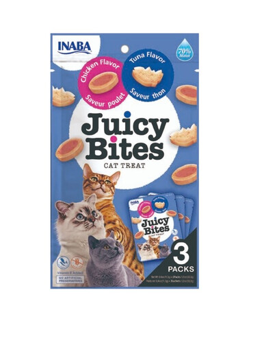 INABA Juicy Bites mitrie kārumi ar tunci un vistu kaķiem 33,9 g (3x11,3 g)