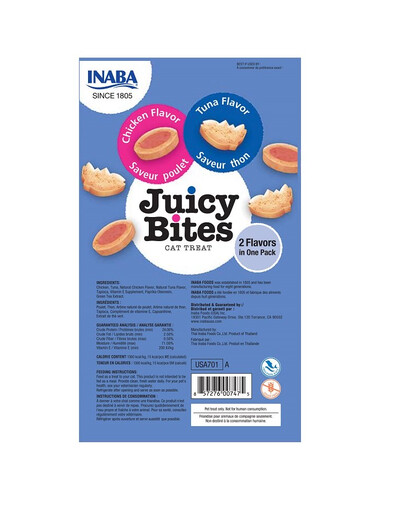 INABA Juicy Bites mitrie kārumi ar tunci un vistu kaķiem 33,9 g (3x11,3 g)