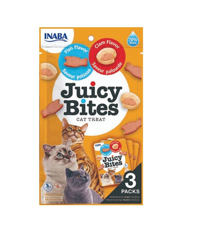 INABA Juicy Bites mitrie zivju un gliemeņu našķi kaķiem 33,9 g (3x11,3 g)
