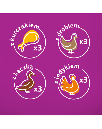 WHISKAS Junior paciņa 48x85g Drobiowe Frykasy kaķu barība želejā ar: vistas gaļu, tītara gaļu, mājputnu gaļu, pīles gaļu