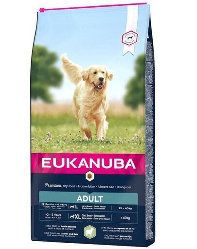 EUKANUBA Adult Large Breeds Lamb & Rice 14 kg lieliem šķirnes pieaugušiem suņiem, bagātināts ar jēra gaļu un rīsiem