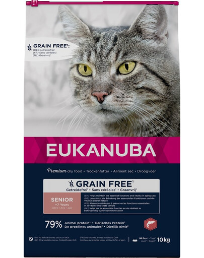 EUKANUBA Grain Free Senior Łosoś 10 kg vecākiem kaķiem
