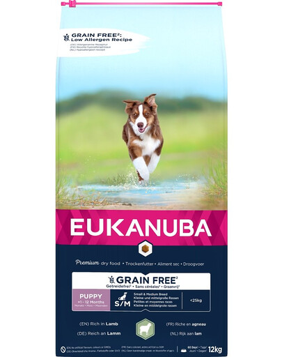 EUKANUBA Grain Free S/M Puppy Jagnięcina 12 kg dla szczeniąt małych i średnich ras