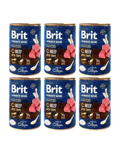 BRIT Premium by Nature Beef and tripes 6x400 g  liellopu gaļas un liellopu gaļas subproduktu dabiskā barība suņiem
