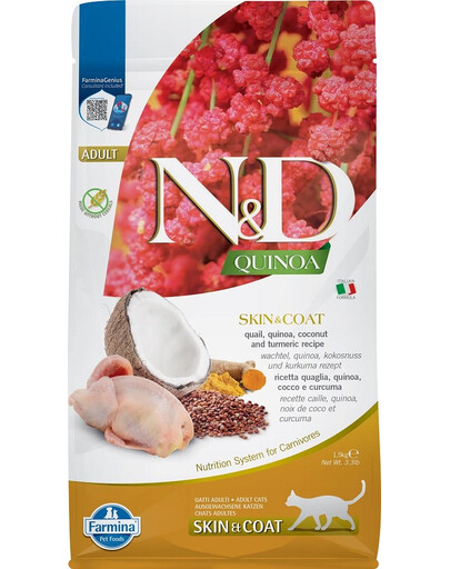 FARMINA N&D Cat Quinoa Adult Skin & Coat quail, Coconut 1,5 kg