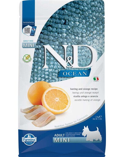 FARMINA N&D Ocean Dog pieaugušajiem ar siļķi un apelsīnu 2,5 kg