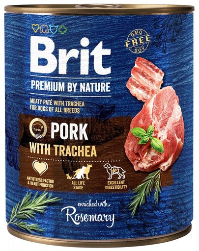 BRIT Premium by Nature 800 g cūkgaļas un barības vada dabiskā barība suņiem