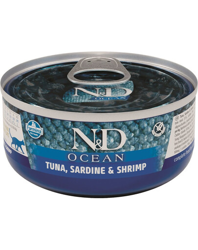 FARMINA N&D Cat Ocean sea bass, sardine, shrimps 80 g jūrų ešeriai, sardinės, krevetės