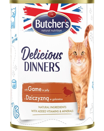 BUTCHER'S Delicious Dinners, barība kaķiem, gabaliņi ar brieža gaļu želejā, 400g