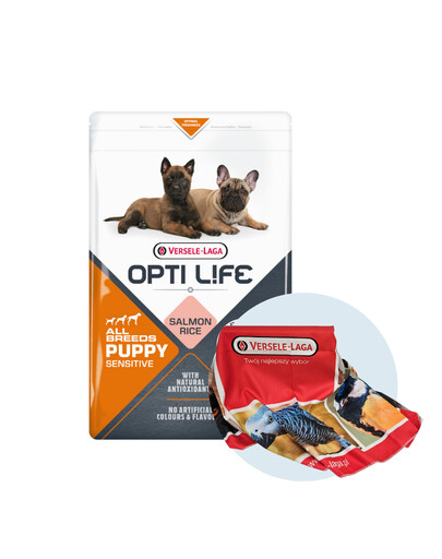 VERSELE-LAGA Opti Life Puppy Sensitive kucēniem ar jutīgu gremošanas sistēmu Laši 12,5kg + dvielis BEZ MAKSAS