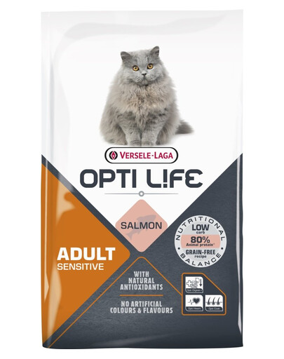 VERSELE-LAGA Opti Life Cat Adult Sensitive Salmon 7.5 kg jutīgiem pieaugušiem kaķiem