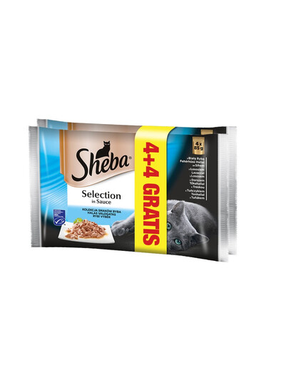 SHEBA Selection in Sauce Mix su žuvimi 85 g 4 + 4 GRATIS