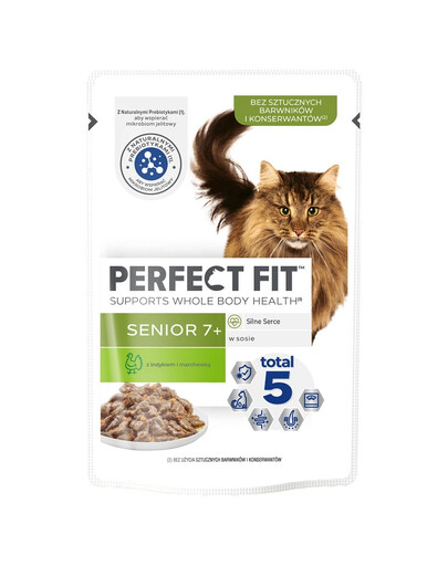 PERFECT FIT Senior 7+ paciņa 12x85 g ar tītaru un burkāniem mērcē vecākiem kaķiem