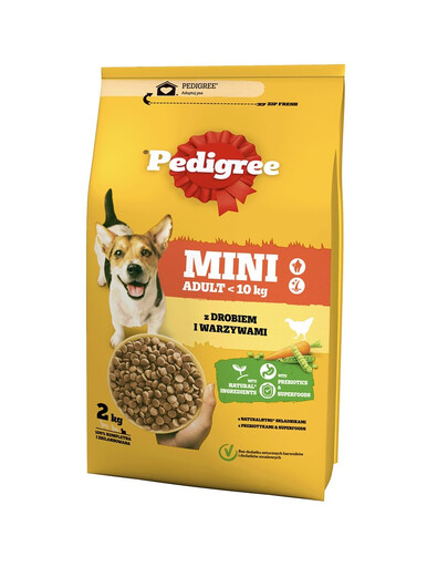 PEDIGREE Vital Protection Mini 2kg ar vistas gaļu un dārzeņiem pieaugušiem mazo šķirņu suņiem