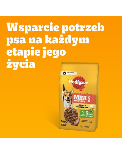 PEDIGREE Adult MINI 12x500 g ar vistas gaļu un dārzeņiem sausa pilnvērtīga barība pieaugušiem mazo šķirņu suņiem