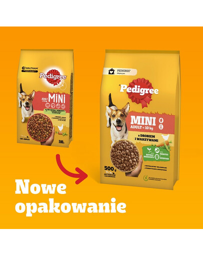 PEDIGREE Adult MINI 12x500 g ar vistas gaļu un dārzeņiem sausa pilnvērtīga barība pieaugušiem mazo šķirņu suņiem