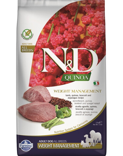 N&D Dog Quinoa svara kontrole, aitas gaļa un brokoļi 2,5 kg
