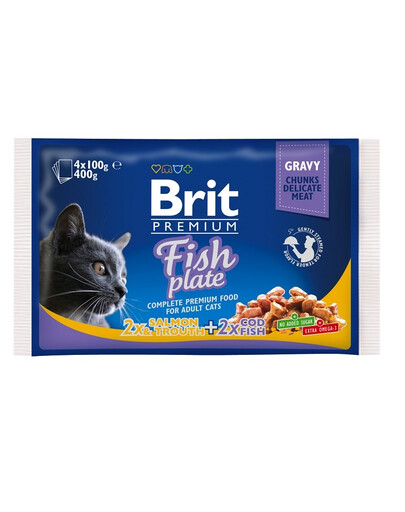 BRIT Premium Fish Plate kaķu barība, zivju konservi 4x100g