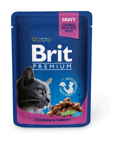 BRIT Premium Adult vistas un tītara gaļa kaķiem, paciņās, 24 x 100 g