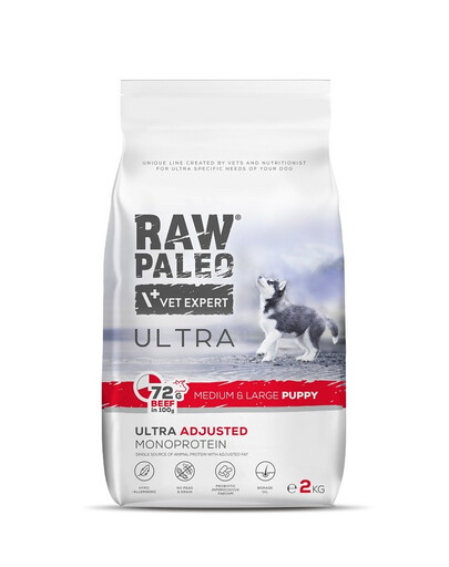 RAW PALEO Ultra Beef Medium&Large Puppy 2kg liellopu gaļa vidējiem un lieliem kucēniem