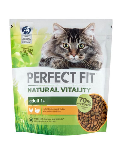 PERFECT FIT Natural Vitality 1+ ar vistu un tītaru 6x650 g - sausā barība pieaugušiem kaķiem