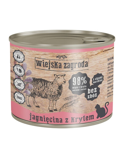 WIEJSKA ZAGRODA Adult Jēra gaļa un garneles 200 g konservu pieaugušiem kaķiem