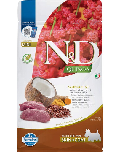 FARMINA N&D Quinoa Skin & Coat Venison Mini mazo šķirņu suņiem 800g